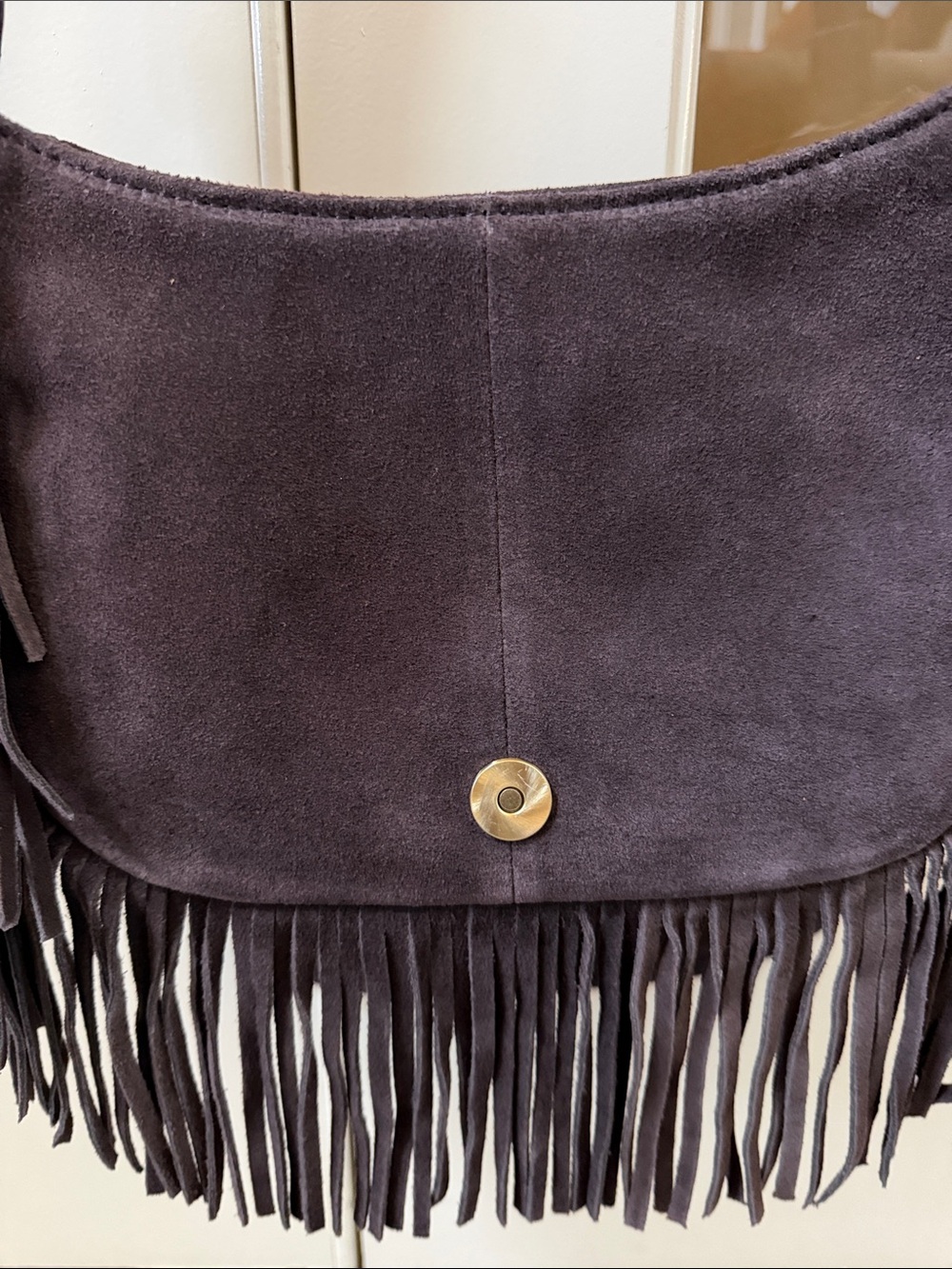 Genuine Suede Women’s Brown Croc Embossed Fringe Crossbody Saddle Bag - Picture 6 of 9